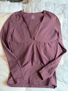 Free People Stretchy Mauve Long Sleeve V-Neck Top